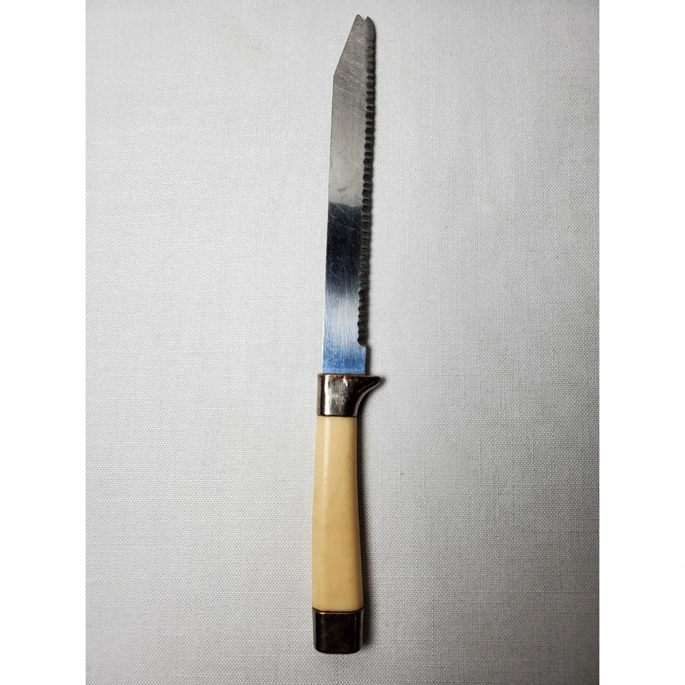Vintage 1960s Miracle Worker Frozen Food Knife Carved Ivory Floral Handle MCM‎